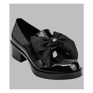 Karl Lagerfeld Paris Camilia Bow Loafers Black Genuine Patent Leather Size 8 NIB